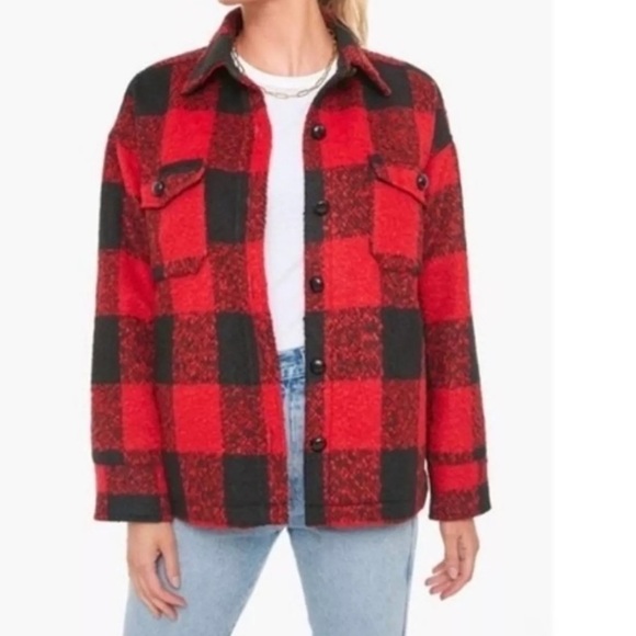 Pomander Place Tuckernuck Shirt Jacket Size Small Red Black Plaid Wool Blend - Picture 14 of 14